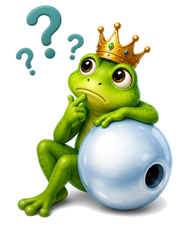Thoughtful Gl&uuml;cksperle frog with question marks