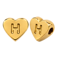 Herzperle mit Buchstabe H, 7×6mm, Edelstahl poliert, gold