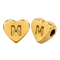 Herzperle mit Buchstabe M, 7×6mm, Edelstahl poliert, gold