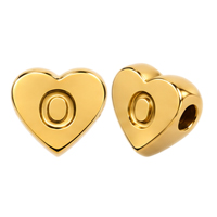 Herzperle mit Buchstabe O, 7×6mm, Edelstahl poliert, gold