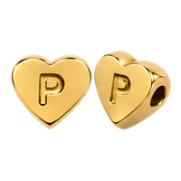 Herzperle mit Buchstabe P, 7×6mm, Edelstahl poliert, gold