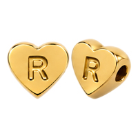 Herzperle mit Buchstabe R, 7×6mm, Edelstahl poliert, gold