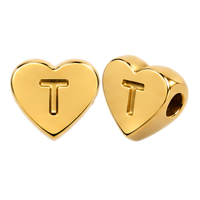 Herzperle mit Buchstabe T, 7×6mm, Edelstahl poliert, gold