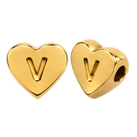 Herzperle mit Buchstabe V, 7×6mm, Edelstahl poliert, gold