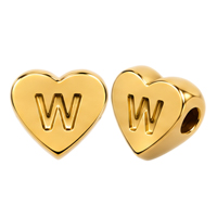 Herzperle mit Buchstabe W, 7×6mm, Edelstahl poliert, gold