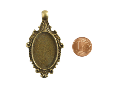 Anhängerrohling antikmessing für Cabochons 20x30mm mit Größenvergleich