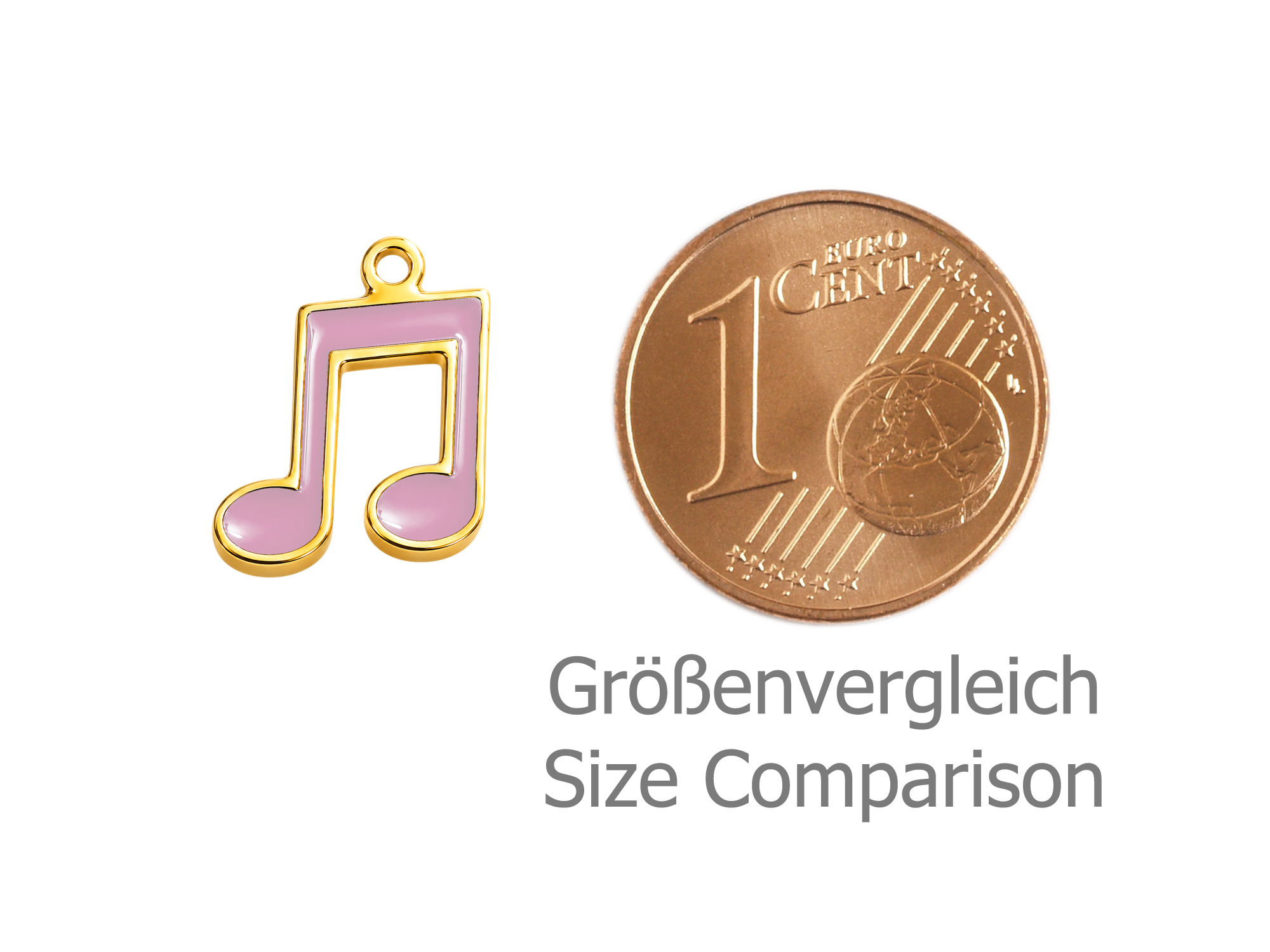 gold jewelry pendant, turquoise music note - size comparison