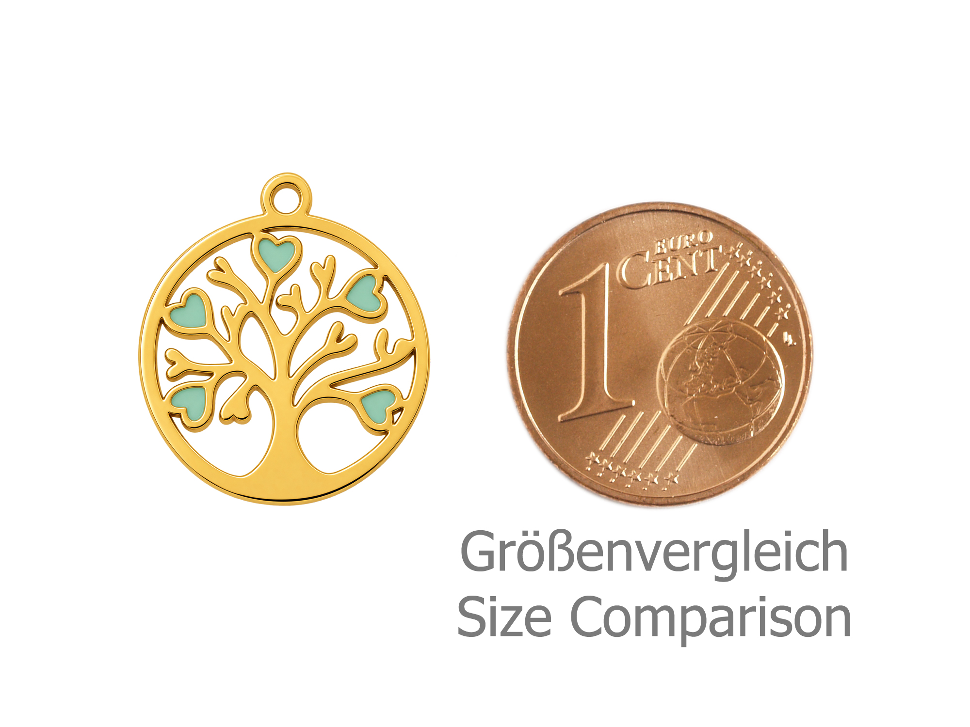 goldene Charm Anhänger, Lebensbaum mit  15mm zum Schmuckmach