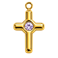 Schmuckanhänger kleines Kreuz ~13x9mm, Edelstahl poliert, gold, violett