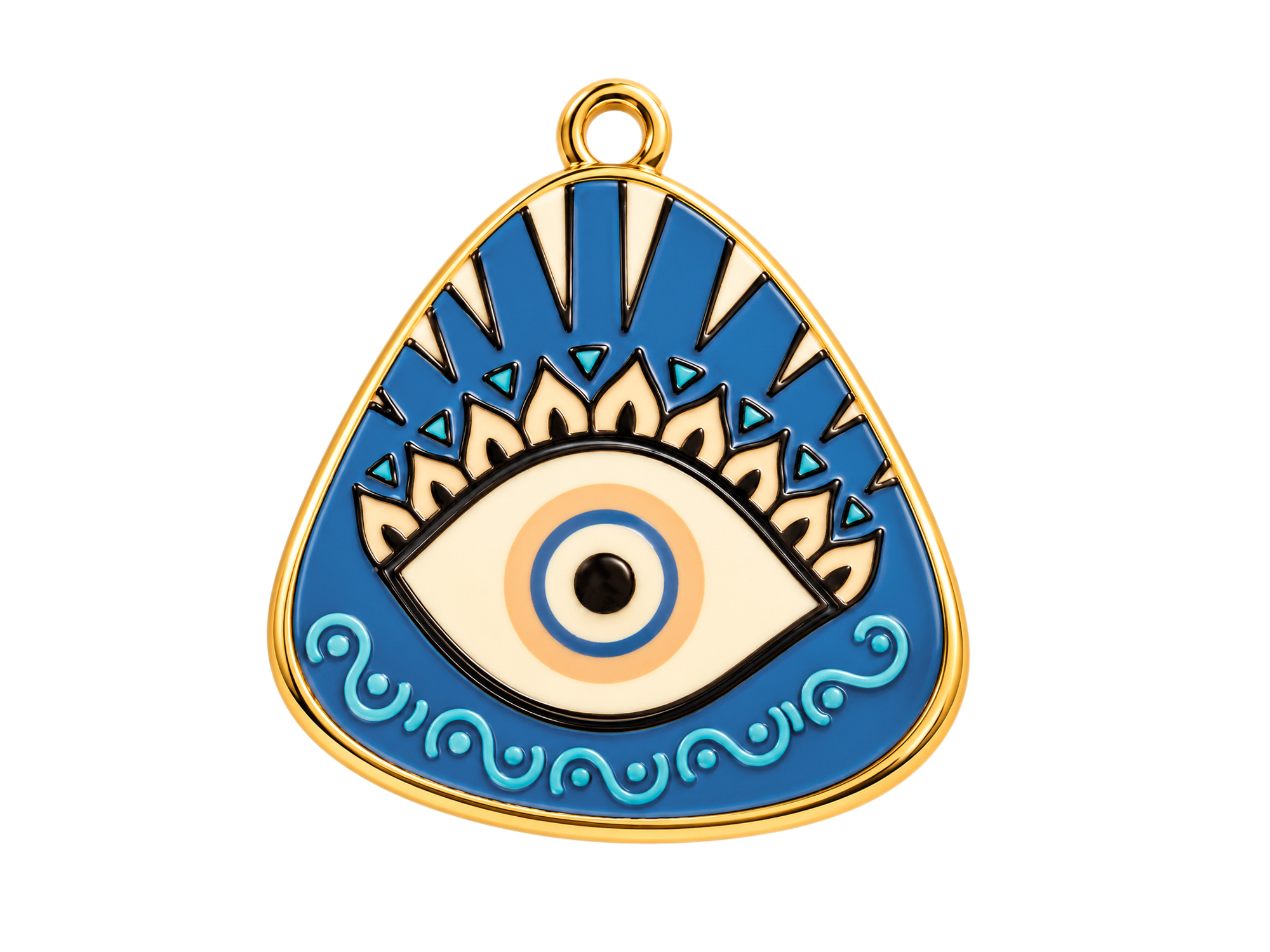 gold-blauer Schutzanhänger mit einem großen Schutzauge