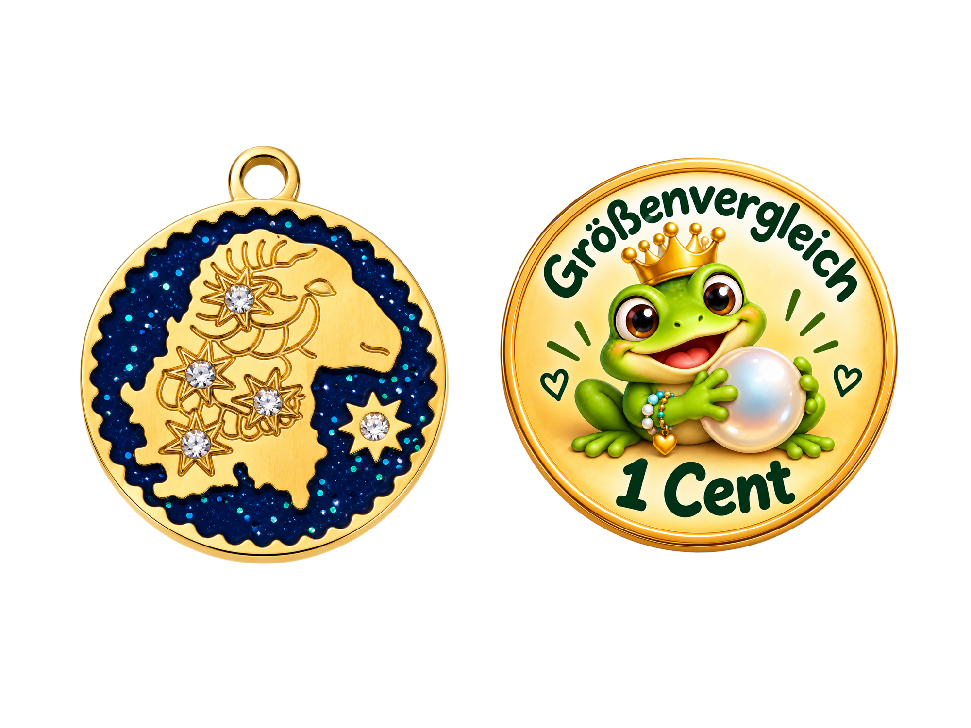 golden zodiac sign charm ARIES 15mm, size comparison