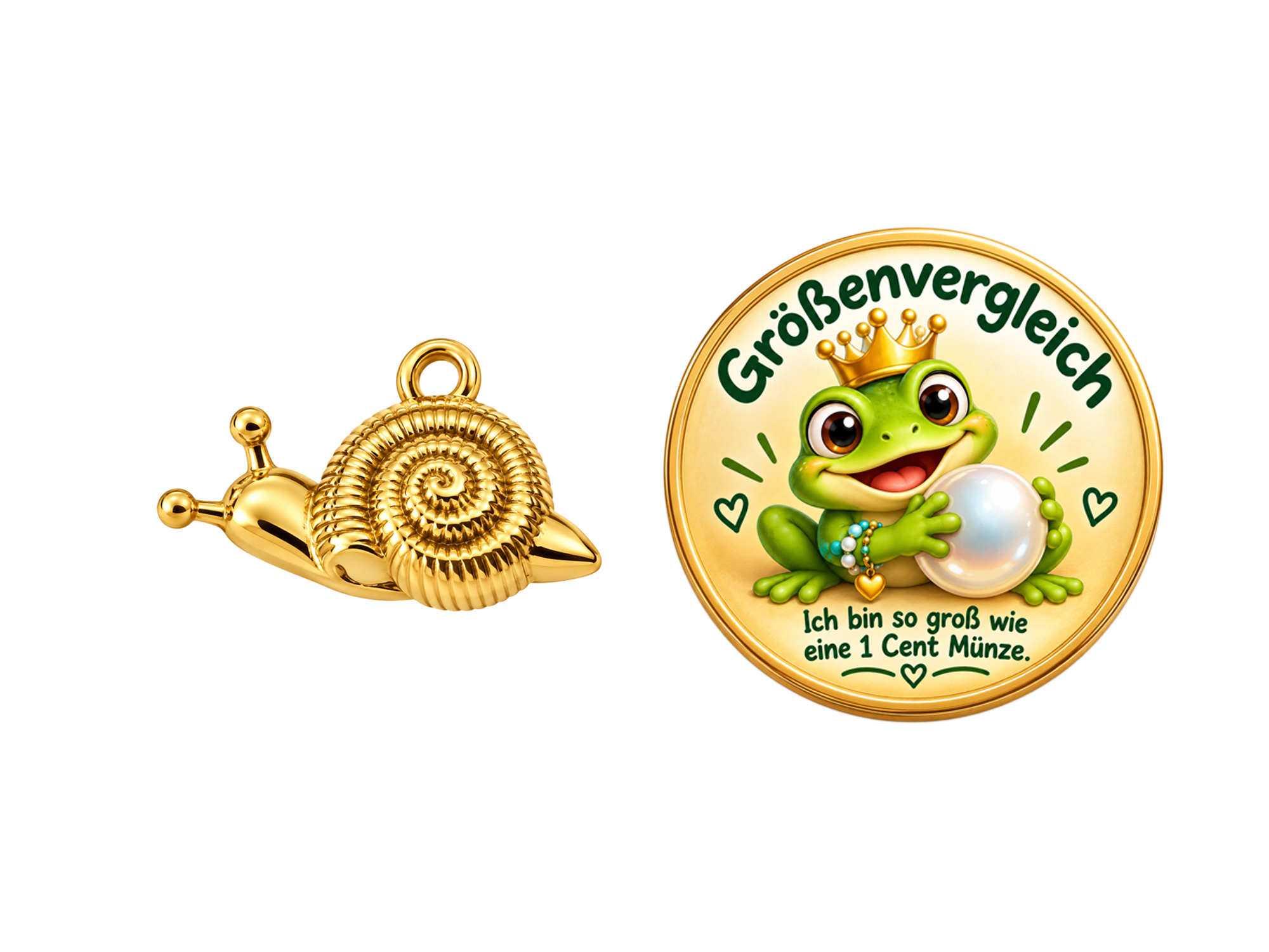 small golden snail jewelry pendant 12mm - size comparison