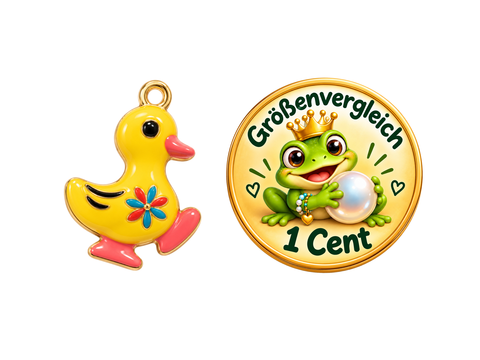 Gold-colored jewelry charm – little yellow duck, 16mm - size