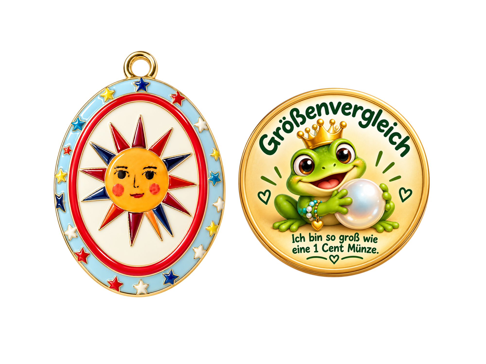 oval jewelry pendant with sun design 22×15mm - size comparis