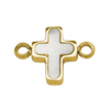 Connector Kreuz mit Perlmutter ~8x11mm, Edelstahl poliert, gold