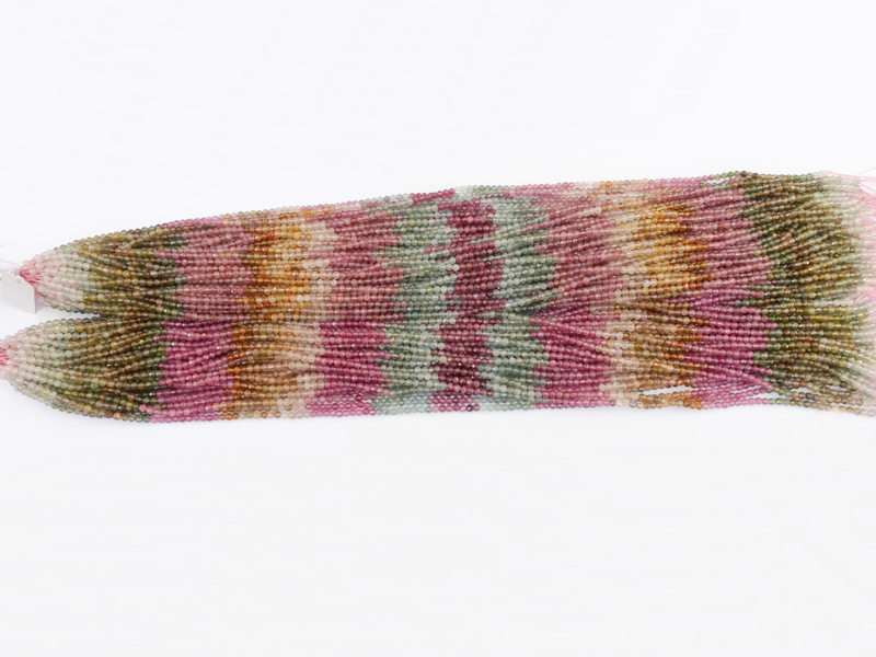 Turmalin-Steinperlen, rund facettiert, 3mm – kompletter Farb