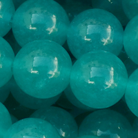 1 Strang (~38,4cm) echter Weiße Jade Perlen, rund ~6,5mm teal gefärbt