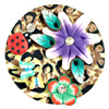 1 Stück Fimo Cabochon Leopard mit Blumen und Marienkäfer