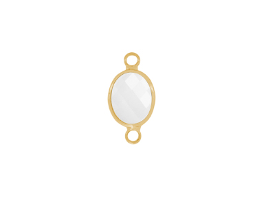 facettierter Glasanhänger 2 Ringe oval gold opalweiss