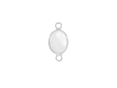 facettierter Glasanhänger 2 Ringe oval silber opalweiss