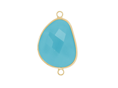 facettierter Glasanhänger 2 Ringe 20x25mm gold amazonit