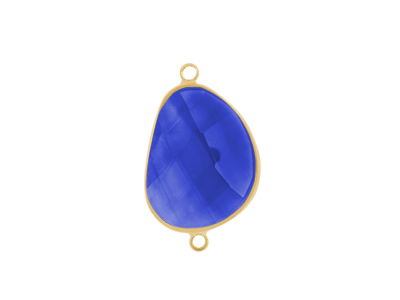 facettierter Glasanhänger 2 Ringe 20x25mm gold dunkelblau