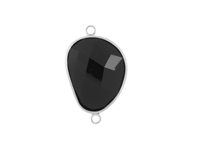 facettierter Glasanhänger 2 Ringe 20x25mm silber schwarz