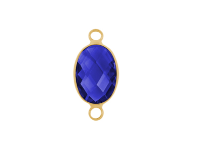 facettierter Glasanhänger 2 Ringe oval gold dunkelblau
