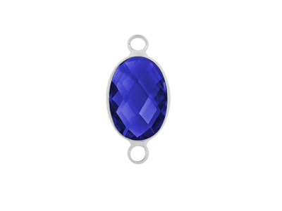 facettierter Glasanhänger 2 Ringe oval silber dunkelblau
