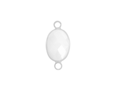 facettierter Glasanhänger 2 Ringe oval silber opalweiss