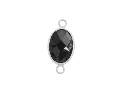 facettierter Glasanhänger 2 Ringe oval silber schwarz