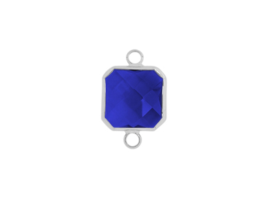 facettierter Glasanhänger 2 Ringe square silber dunkelblau