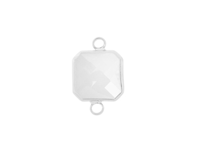 facettierter Glasanhänger 2 Ringe square silber opalweiss