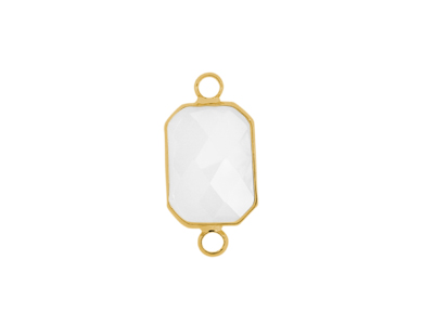 facettierter Glasanhänger 2 RingeRechteck gold opalweiss