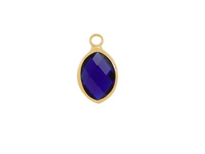 facettierter Glasanhänger Leaf 9x12mm gold dunkelblau