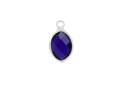 facettierter Glasanhänger Leaf 9x12mm silber dunkelblau