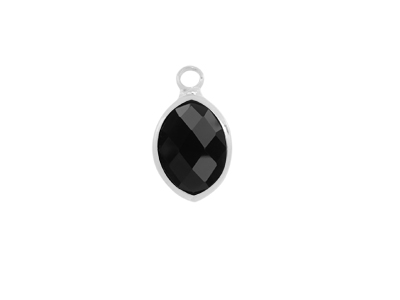 facettierter Glasanhänger Leaf 9x12mm silber schwarz