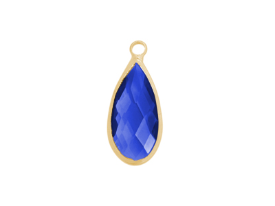 facettierter Glasanhänger Tropfen 10x12mm gold dunkelblau