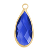 Glasanhänger mit Metallfassung, Tropfen ~11x20mm, gold, dunkelblau