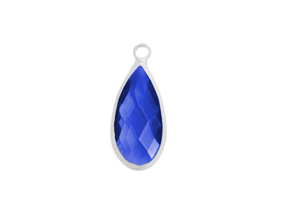 facettierter Glasanhänger Tropfen 10x12mm silber dunkelblau