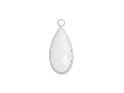 facettierter Glasanhänger Tropfen 10x12mm silber opalweiss