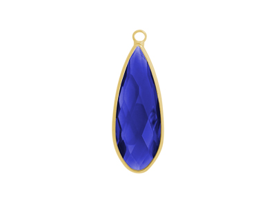 facettierter Glasanhänger Tropfen 12x30mm gold dunkelblau
