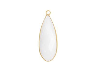 facettierter Glasanhänger Tropfen 12x30mm gold opalweiss