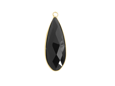 facettierter Glasanhänger Tropfen 12x30mm gold schwarz