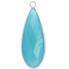Glasanhänger mit Metallfassung, Tropfen ~13x32mm, silber, amazonit