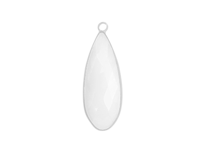 facettierter Glasanhänger Tropfen 12x30mm silber opalweiss