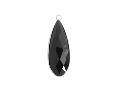 facettierter Glasanhänger Tropfen 12x30mm silber schwarz