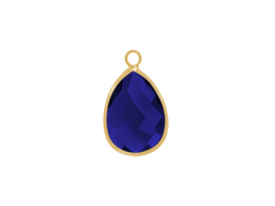 facettierter Glasanhänger Tropfen 13x18mm gold dunkelblau