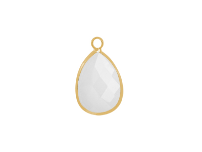 facettierter Glasanhänger Tropfen 13x18mm gold opalweiss