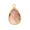 Glasanhänger mit Metallfassung, Tropfen ~14x19mm, gold, pfirsich